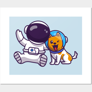 Cute Astronaut With Dog Astronaut Cartoon Posters and Art